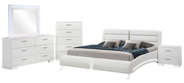 Coaster® Jeremaine 5-Piece Glossy White Eastern King Upholstered Panel Bedroom Set with LED Mirror-0