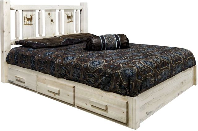 Montana Woodworks® Homestead Ready to Finish Twin Platform Storage Bed with Laser Engraved Elk Design-0