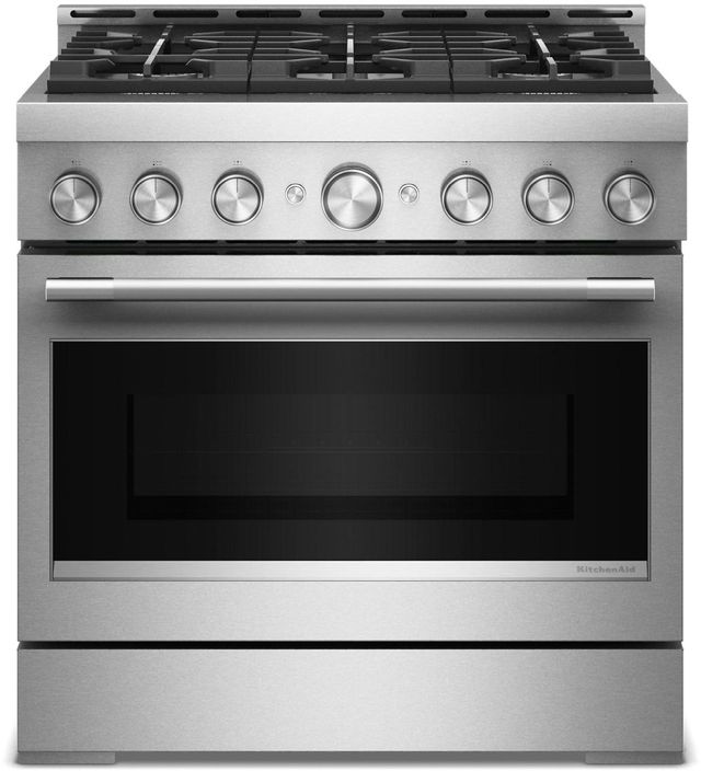 KitchenAid® 36" Stainless Steel 6 Burner Pro Style Gas Range with No Preheat Air Fry Mode-0