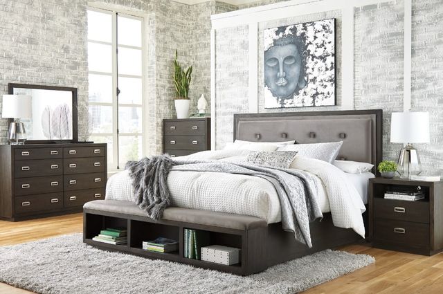 Signature Design by Ashley® Hyndell 2-Piece Dark Brown Queen Upholstered Storage Panel Bed Set-3