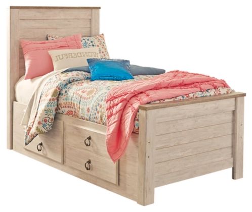 Signature Design by Ashley® Willowton 2-Piece Whitewash Twin Panel Bed with 2 Storage Drawers with Dresser Set-1