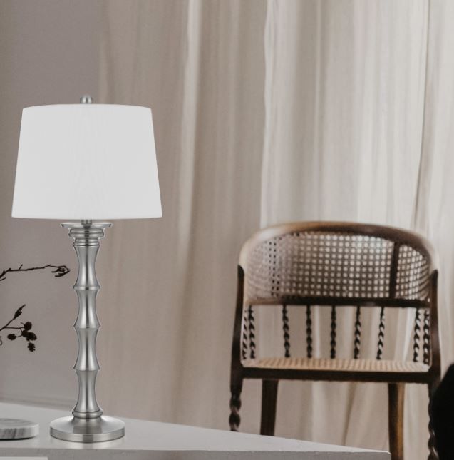 Cal® Lighting & Accessories 2-Piece Rockland Brushed Steel/White Table Lamp Set-2