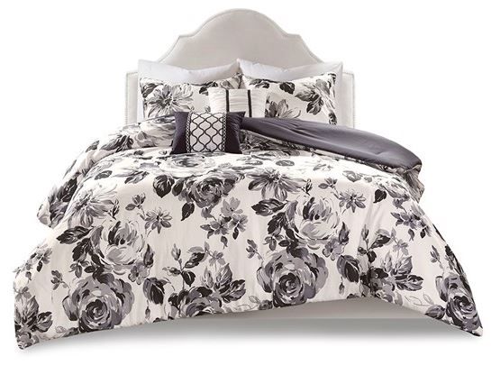 Olliix by Intelligent Design Dorsey Black and White King/California King Floral Print Comforter Set-0