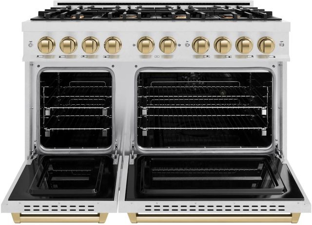 ZLINE Classic Autograph Edition 48" Satin Stainless Steel Pro Style Dual Fuel Range with Champagne Bronze Accents-1
