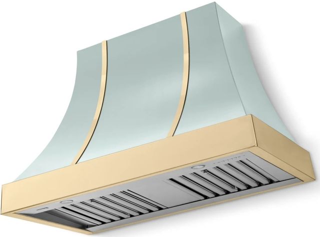 La Cornue CornuFé Cascade 44" Roquefort Mounted Range Hood with Polished Brass Trim-0