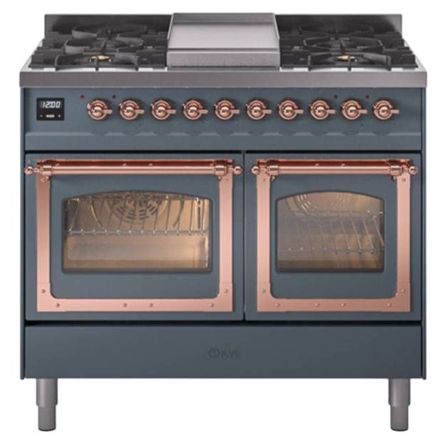 Ilve® Nostalgie II Noblesse 40'' Blue Gray Pro Style Dual Fuel Range with Copper Trim-0