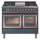 Ilve® Nostalgie II Noblesse 40'' Blue Gray Pro Style Dual Fuel Range with Copper Trim-0