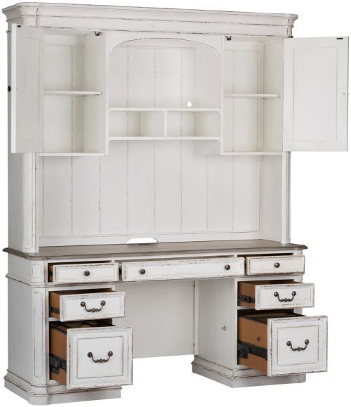 Liberty Furniture Magnolia Manor 5-Piece Antique White/Weathered Bark Desk Set-2