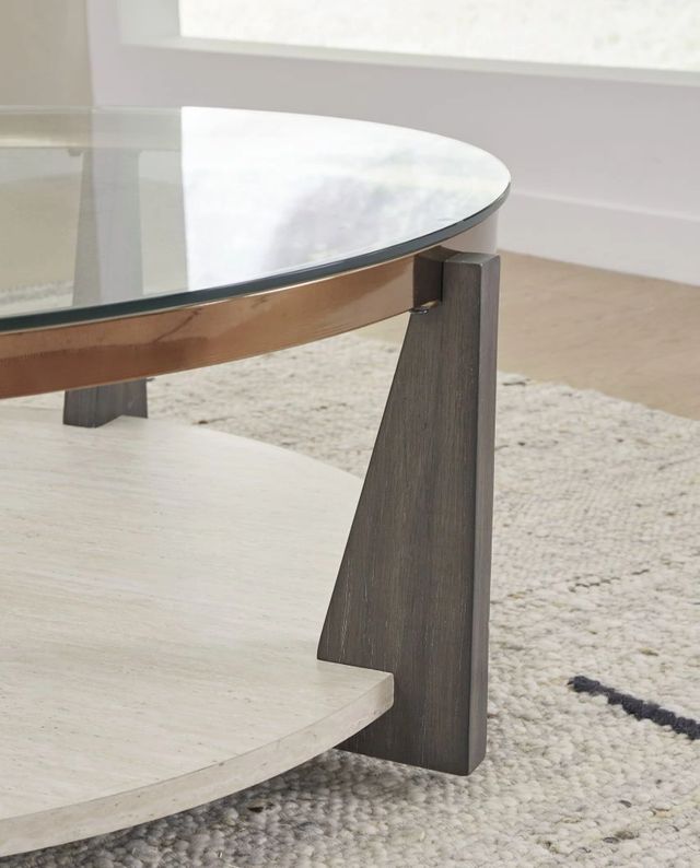 Signature Design by Ashley® Frazwa Glass Table Top Coffee Table with Brown Wooden Base-4