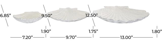 Deco Marche 3-Piece White Shell Decorative Bowl with Silver Base Set-3