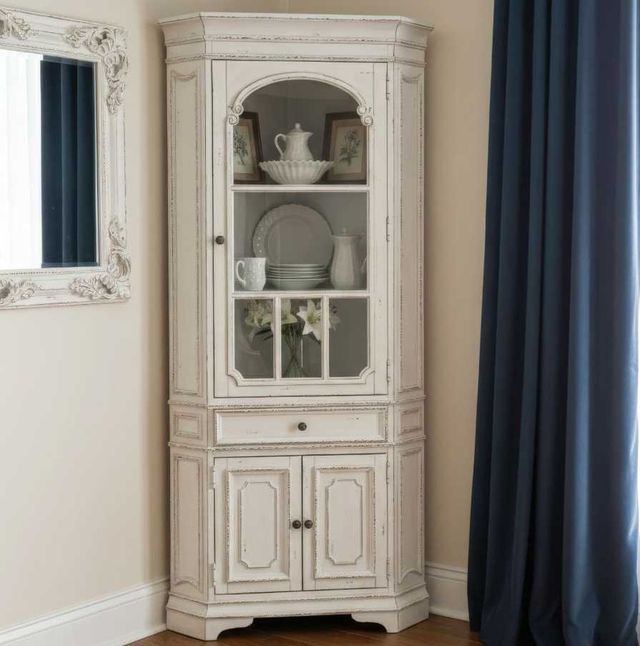 Liberty Furniture Magnolia Manor Antique White/Weathered Bark Corner Cabinet-1