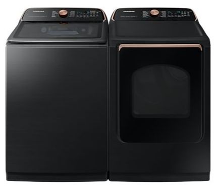 Samsung 7550 Series Black Stainless Steel Top Load Washer & Electric Dryer Laundry Pair-0