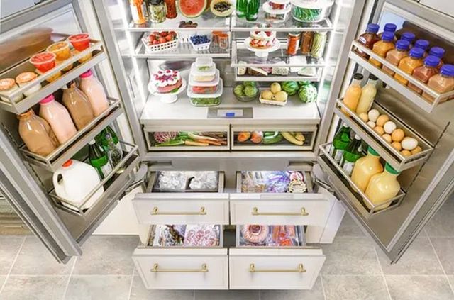 High capacity food storage inside a 48 inch refrigerator