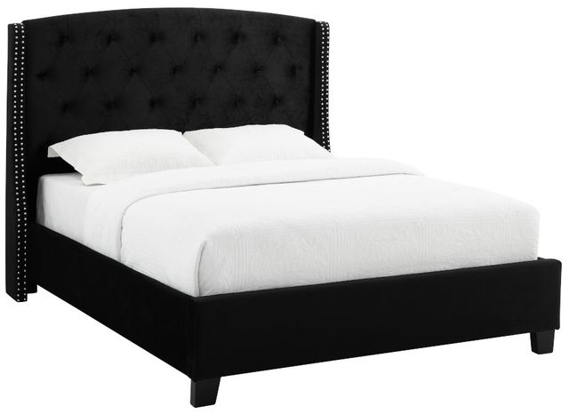 Crown Mark Eva Black King Upholstered Panel Bed-0