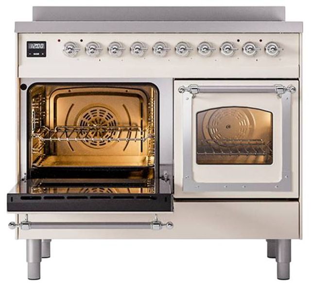 Ilve® Nostalgie II Noblesse 40'' Antique White Pro Style Induction Range with Chrome Trim-3