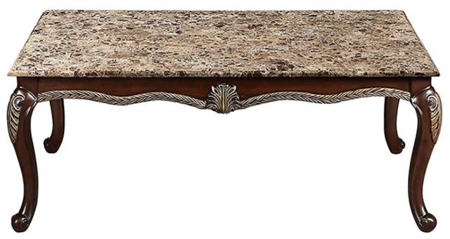 New Classic® Home Furnishings Maximus Marble Top Cocktail Table with Cherry Base-0
