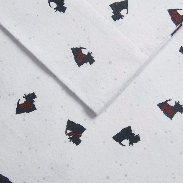 Olliix by Woolrich Flannel Black/White Scottie Dogs Full Cotton Sheet Set-3