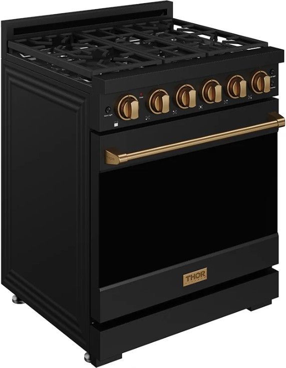 Thor Kitchen Gordon Ramsay Collection 30" Black Pro Style Gas Range with Precision Knob Control and Bronze Trim-2