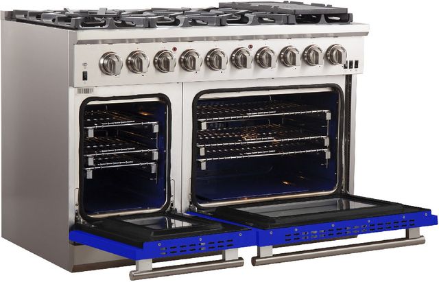 FORNO® Capriasca 48" Stainless Steel Pro Style Gas Range with Blue Door-3