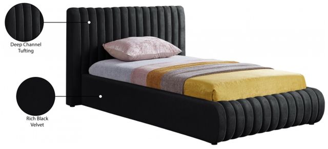 Meridian Furniture Nico Black Velvet Twin Upholstered Panel Bed-3
