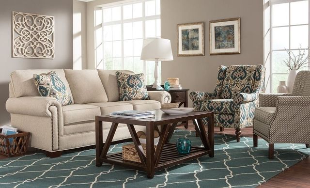 Craftmaster® Customizable Craftmaster Essentials Pleated Rolled Arm 3-Cushion Sofa-1