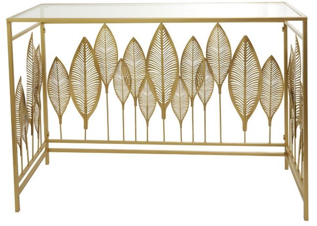 Deco Marche Glass Top Console Table with Gold/Silver Leaf Base-2