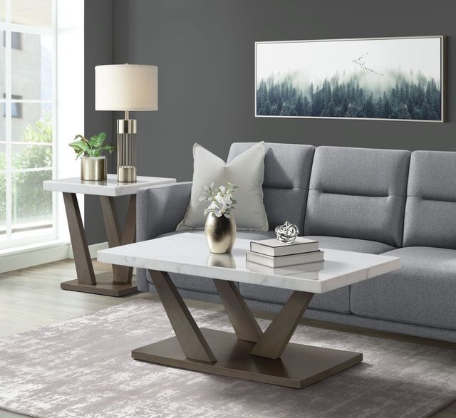 Elements International Greta White End Table with Gray Base-4