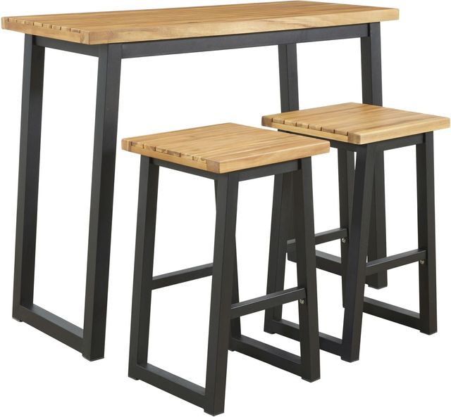 Signature Design by Ashley® Town Wood 3-Piece Brown/Black Outdoor Dining Table Set-1