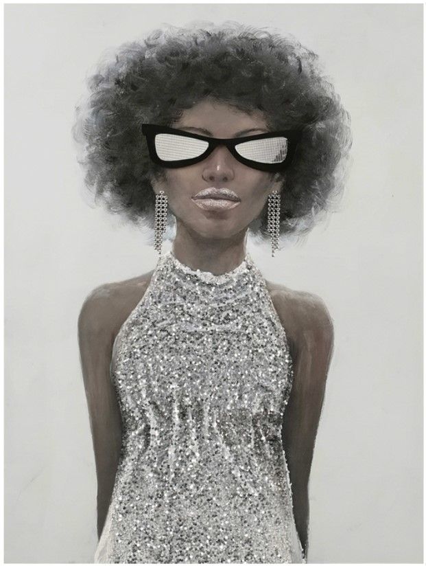 Classy Living Dramatic African American Lady in Silver Wall Art-0