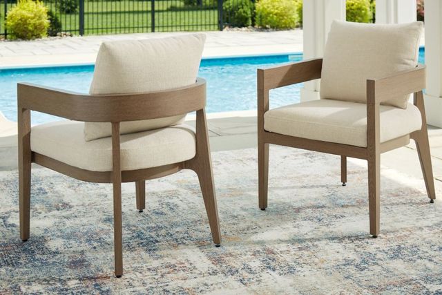 Signature Design by Ashley® Serene Bay 2-Piece Dark Brown/White Nuvella/Wooden Outdoor Dining Arm Chair-1