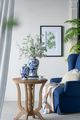 A & B Home Blue/White Curved Porcelain Magnolia Vase-4
