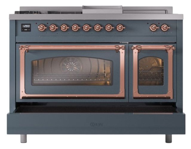 Ilve® Nostalgie II Noblesse 48'' Blue Gray Pro Style Dual Fuel Range with Copper Trim-3