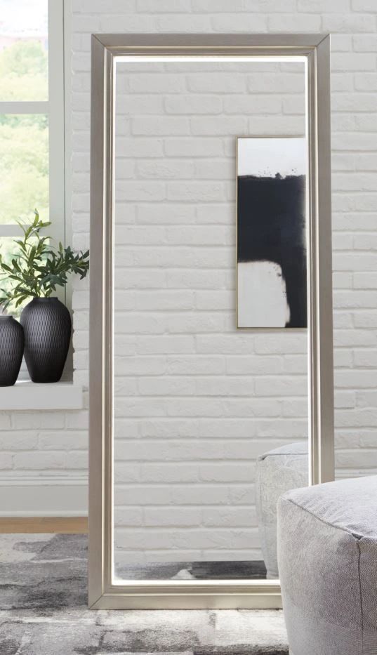 Signature Design by Ashley® Evesen Champagne Floor Standing Mirror with Storage-6