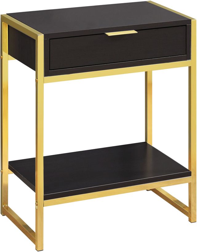 Monarch Specialties Inc. Espresso 24"H Gold Metal Accent Table with Shelf -0