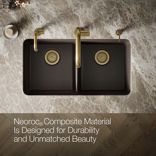 KOHLER® Cairn® Matte Brown 34" Undermount Double-Bowl Kitchen Sink-4