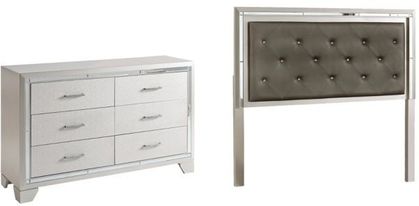 Signature Design by Ashley® Lonnix 2-Piece Silver Queen Upholstered Panel Headboard Bed Set-0