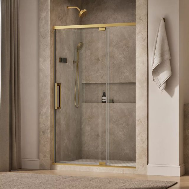 KOHLER Statement™ Vibrant Brushed Moderne Brass 76" x 48" - 54" Pivot Shower Door-1