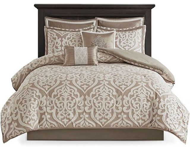 Olliix by Madison Park Tan King Odette 8 Piece Jacquard Comforter Set-1