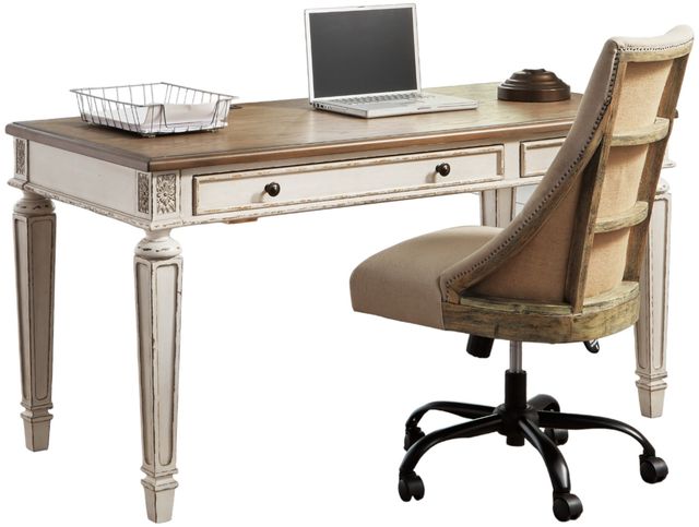 Signature Design by Ashley® Realyn 2-Piece White/Brown Office Desk Set-1