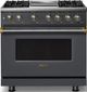 Viking® 5 Series 36" Cast Black Pro Style Dual Fuel (LP) Range with Brushed Brass Trim-0