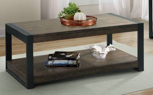 Elements International Caesar Walnut Coffee Table with Charcoal 