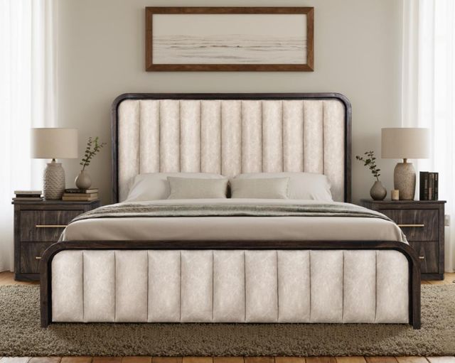 International Furniture Direct Mezquite Black/Glossy Acrylic Eastern King Upholstered Panel Bed-1