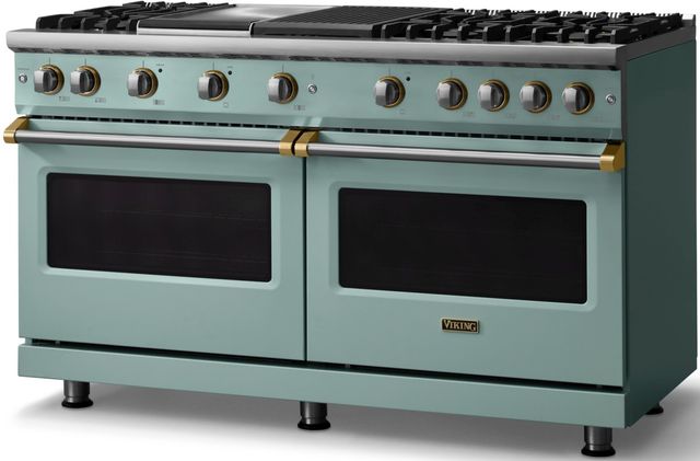 Viking® 5 Series 60" Splash Pro Style Gas (NG) Range with Brushed Brass Trim-2