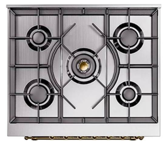 Ilve® Nostalgie II Noblesse 30'' Stainless Steel Pro Style Dual Fuel Range with Brass Trim-2