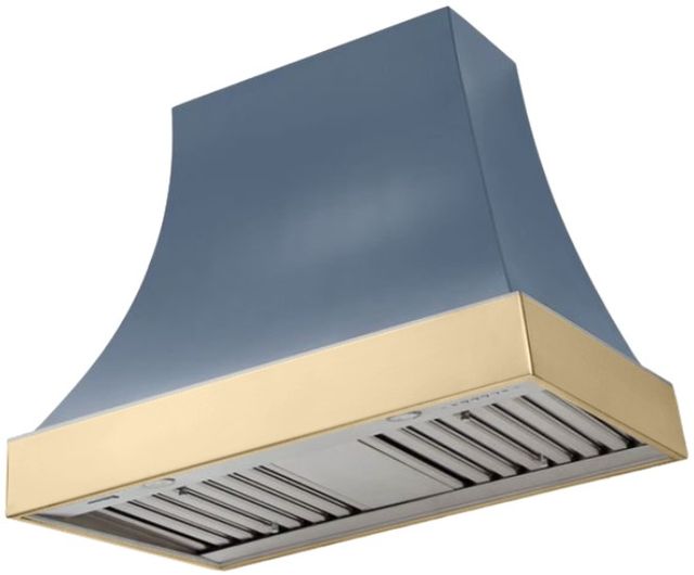 AGA Cascade 36" Stone Blue Wall Mounted Range Hood with Polished Brass Trim-0