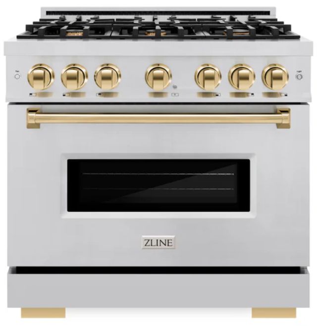 ZLINE Classic Autograph Edition 36" Stainless Steel Pro Style Gas Range with Polished Gold Accents-0