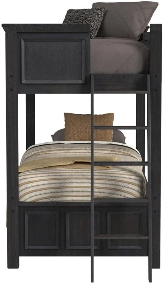 Elements International Hampton Kids Charcoal Youth Twin/Twin Bunk Bed with Ladder -3