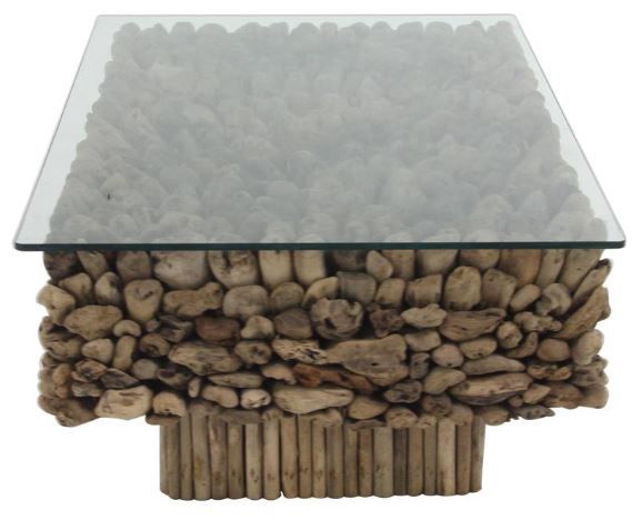 Deco Marche U Select Clear Rectangular Coffee Table with Brown Base-1