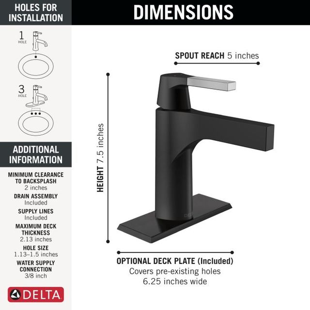 Delta Zura® Chrome/Matte Black Single Handle Bathroom Faucet-3