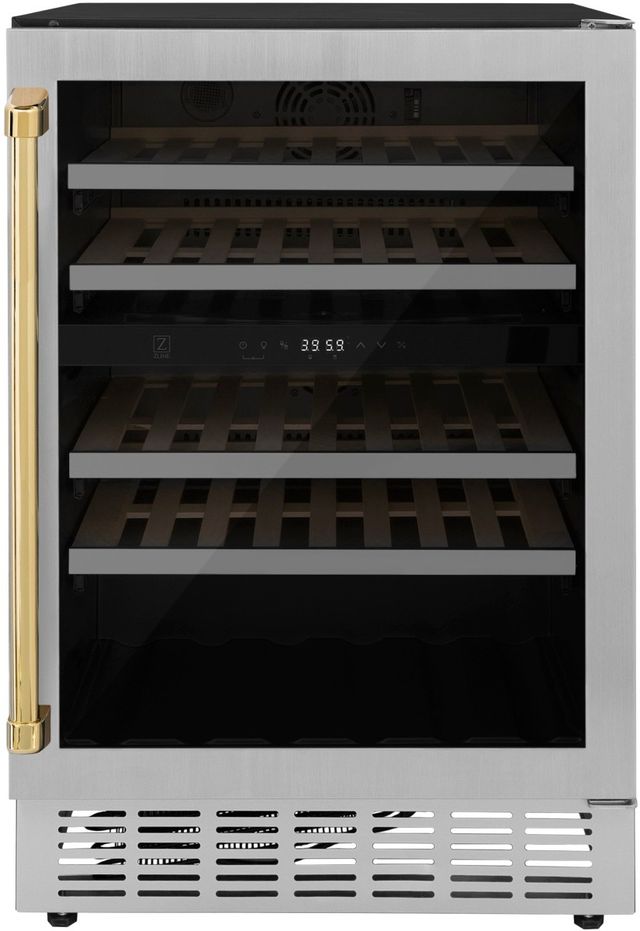ZLINE Autograph Edition Monument 24" 4.5 Cu. Ft. Stainless Steel Freestanding Wine Cooler with Polished Gold Accents-0